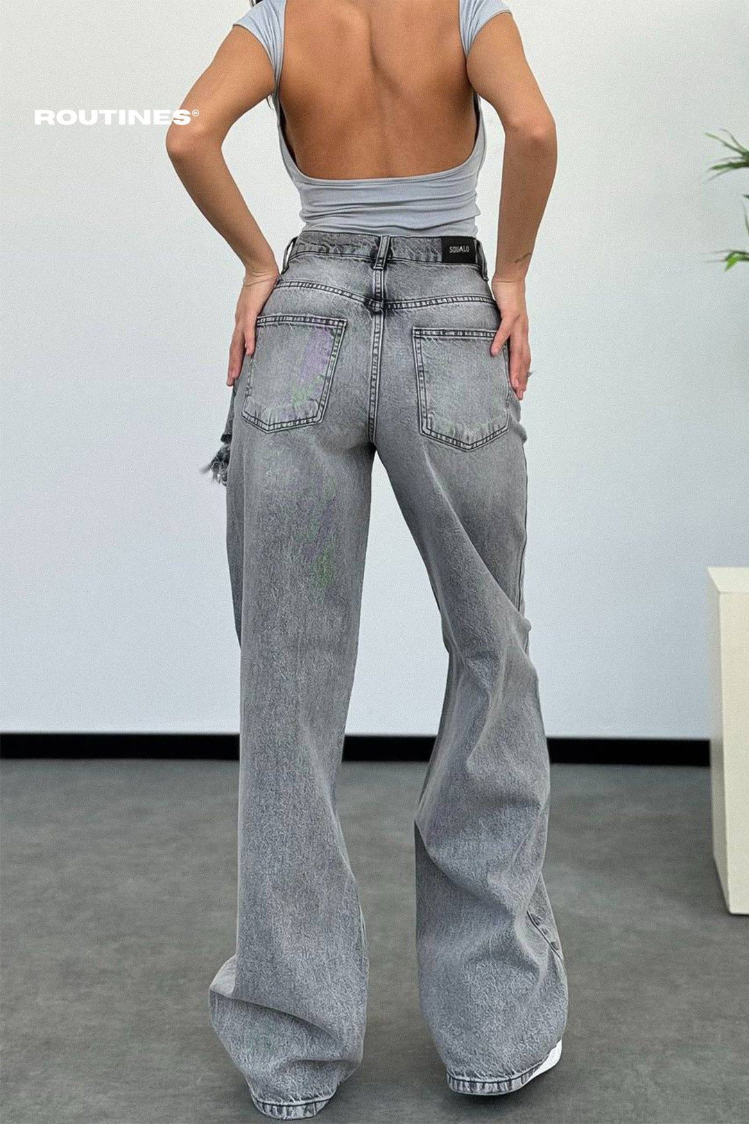 Routines Front Pocket Straight Leg Jeans - Grey 1321-3 Jeans Routines Fashion   