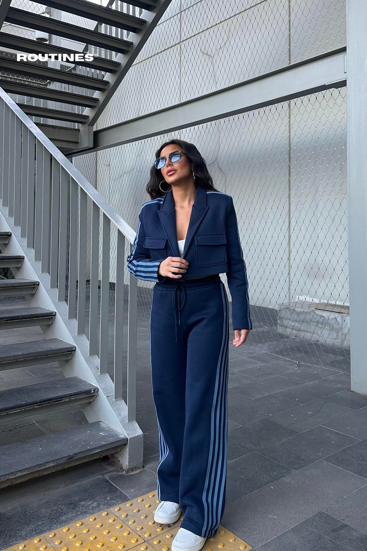 Routines Inspired Striped Two Piece Jogger Set Blue 3001