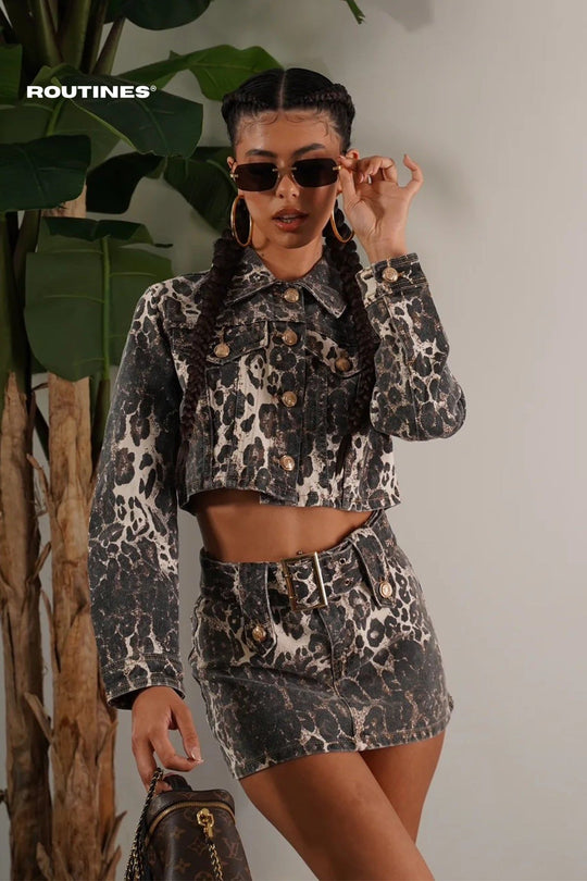 Routines Leopard Two Piece Denim Set Set Routines Fashion   