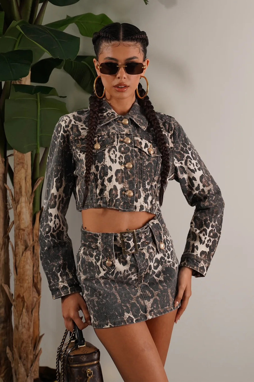 Routines Leopard Two Piece Denim Set Set Routines Fashion   