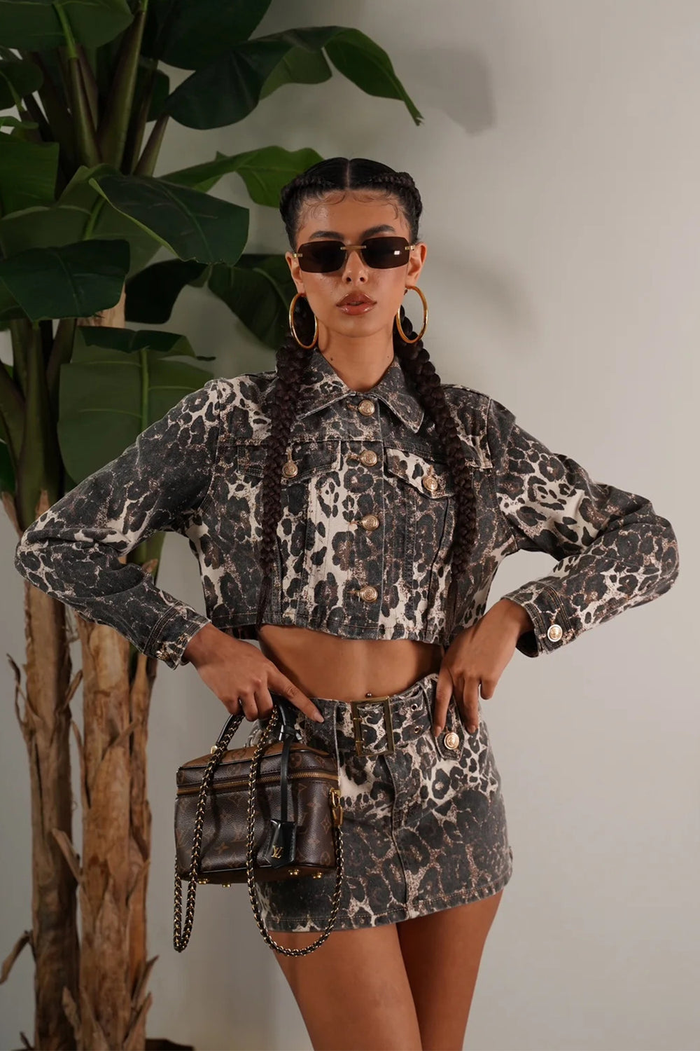 Routines Leopard Two Piece Denim Set Set Routines Fashion   