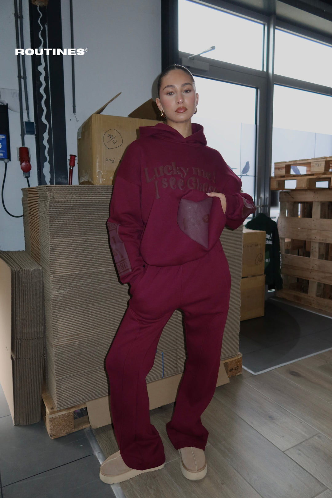 Routines Lucky Me Tracksuit - Burgundy Set Routines Fashion