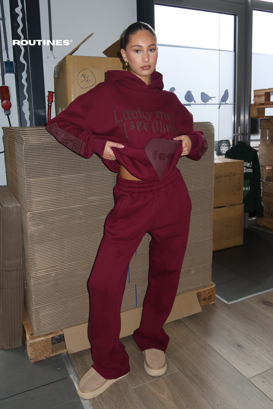 Routines Lucky Me Tracksuit - Burgundy Set Routines Fashion