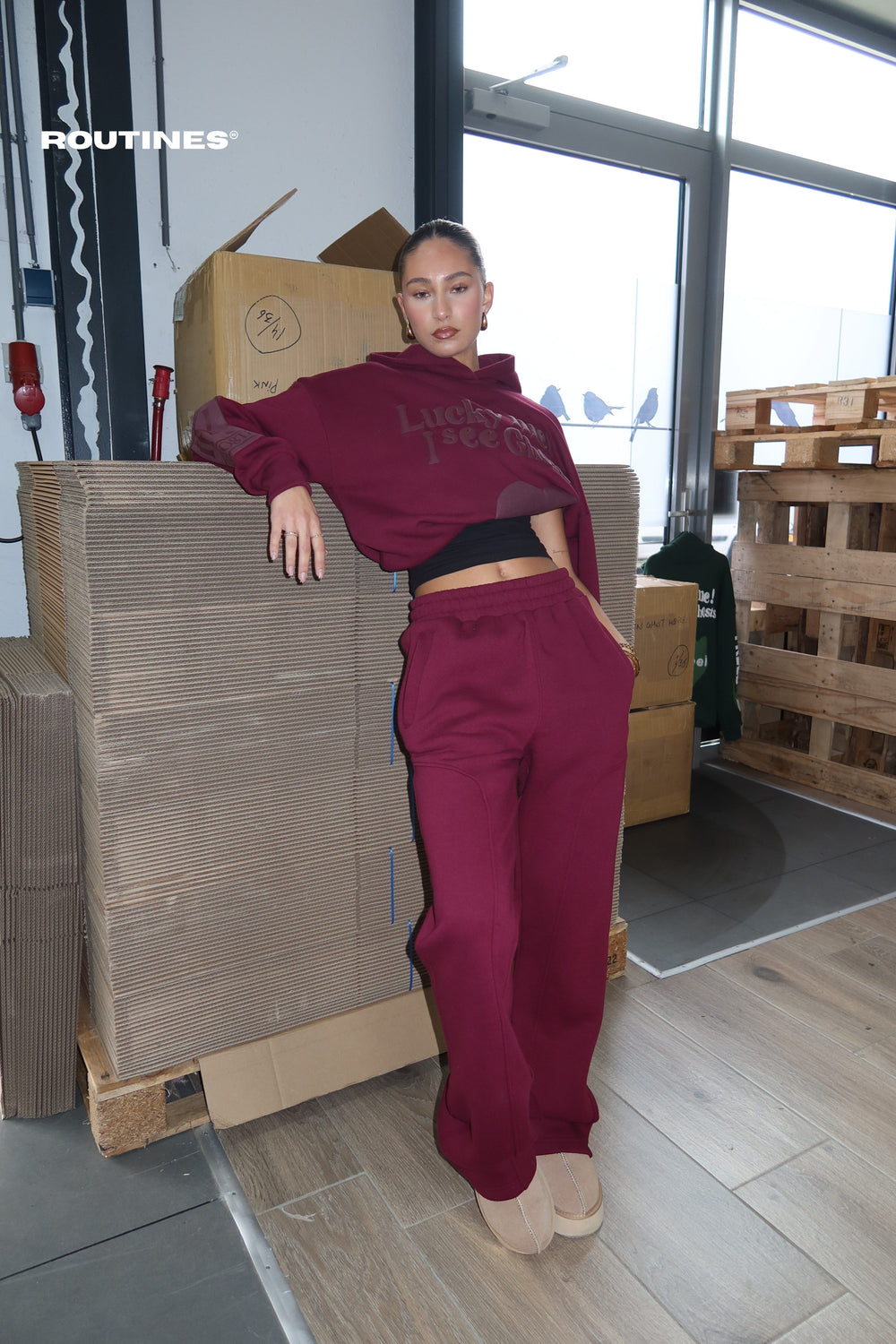 Routines Lucky Me Tracksuit - Burgundy Set Routines Fashion