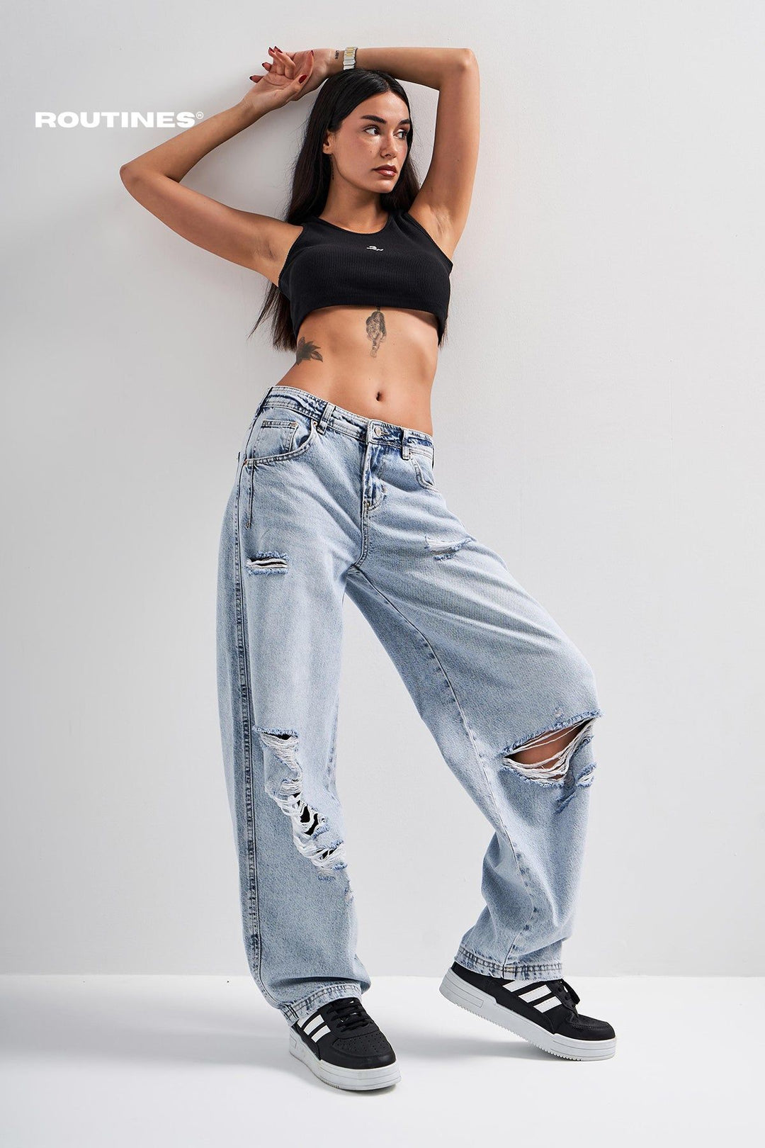 Routines Mid-Waist Ripped Straight Jeans 3298 Jeans Routines Fashion   