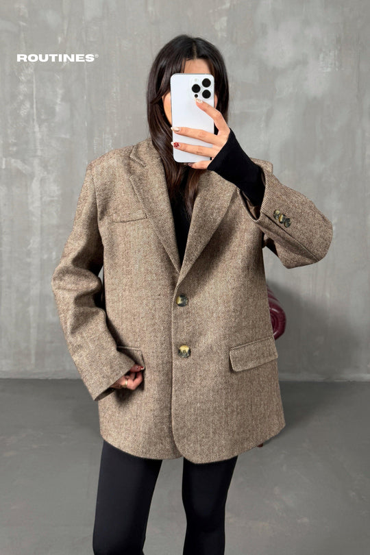 Routines Oversized Blazer - Brown 3915-2 Blazer Routines Fashion