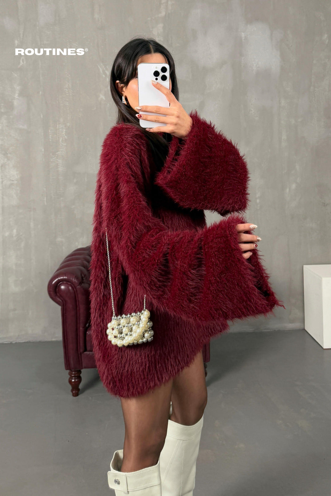 Routines Oversized Fluffy Knit - Burgundy 3546 Knits Routines Fashion