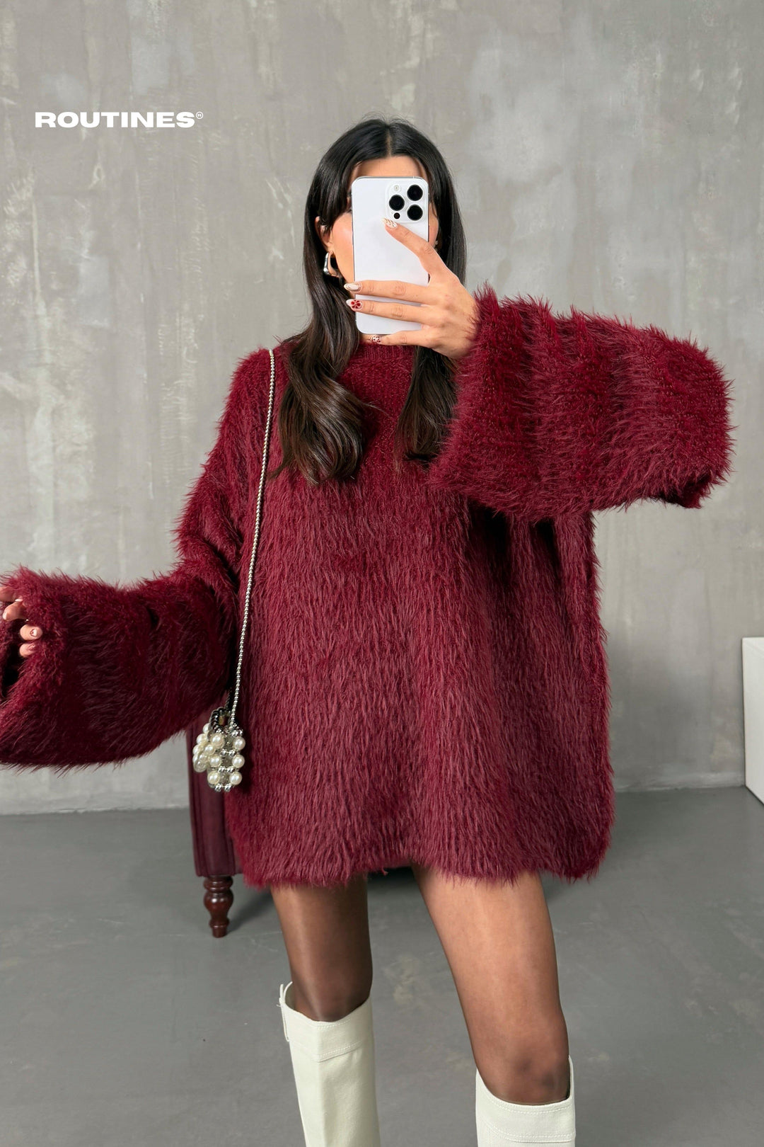 Routines Oversized Fluffy Knit - Burgundy 3546 Knits Routines Fashion