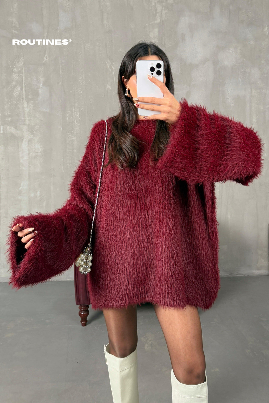 Routines Oversized Fluffy Knit - Burgundy 3546 Knits Routines Fashion