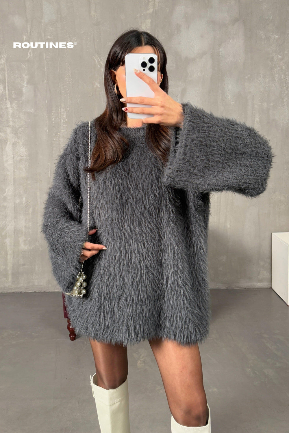 Routines Oversized Fluffy Knit - Grey 3546 Knits Routines Fashion