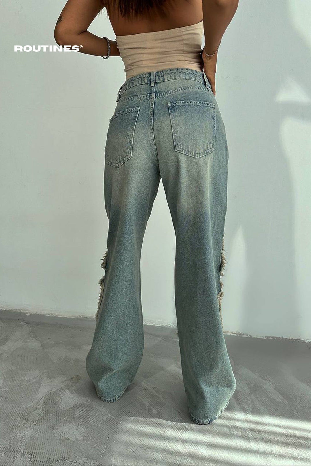 Routines Patched Straight Leg Jeans W1914 Jeans Routines Fashion   