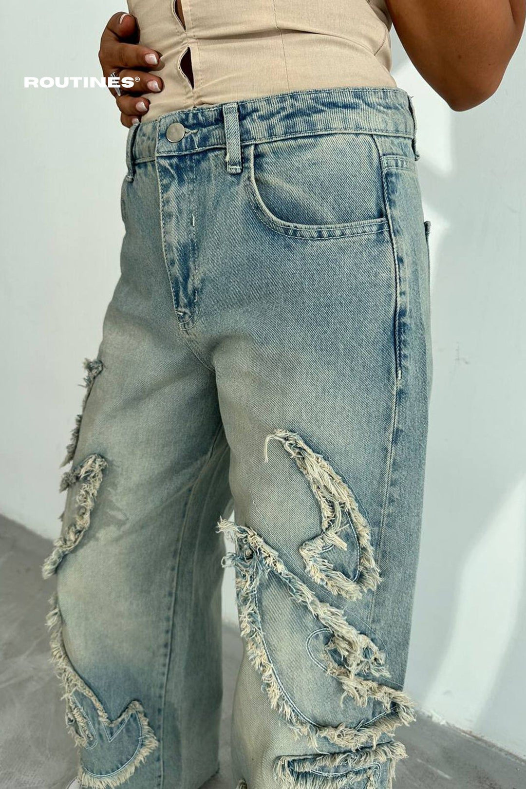 Routines Patched Straight Leg Jeans W1914 Jeans Routines Fashion   