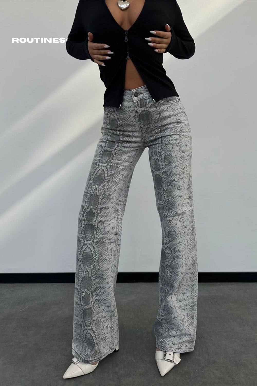 Routines Python Straight Leg Jeans - Grey 1318-2 Jeans Routines Fashion   