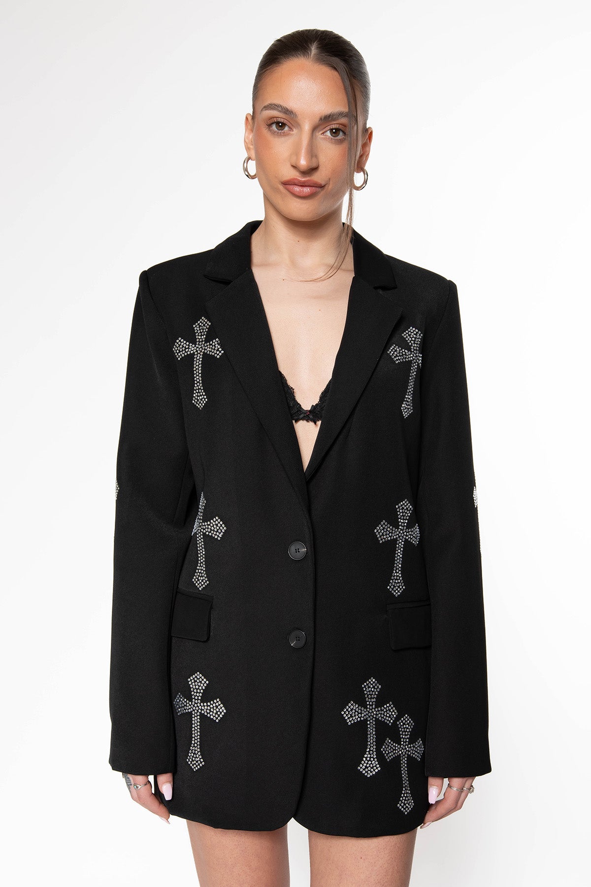 Routines Rhinestone Cross Blazer - Black - ROUTINES