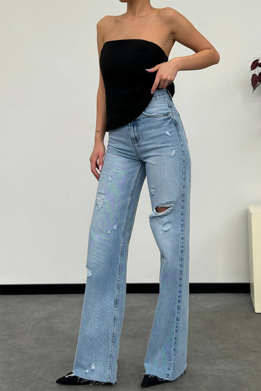 Routines Ripped Straight Leg Jeans 1043-3 Jeans Routines Fashion   