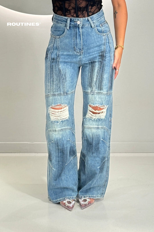 Routines Seam Ripped Straight Leg Jeans 3095-10 Jeans Routines Fashion   