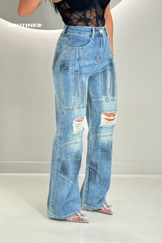 Routines Seam Ripped Straight Leg Jeans 3095-10 Jeans Routines Fashion   