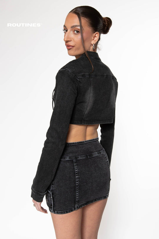 Routines Stretch Cropped Denim jacket - Black Jacket Routines Fashion   