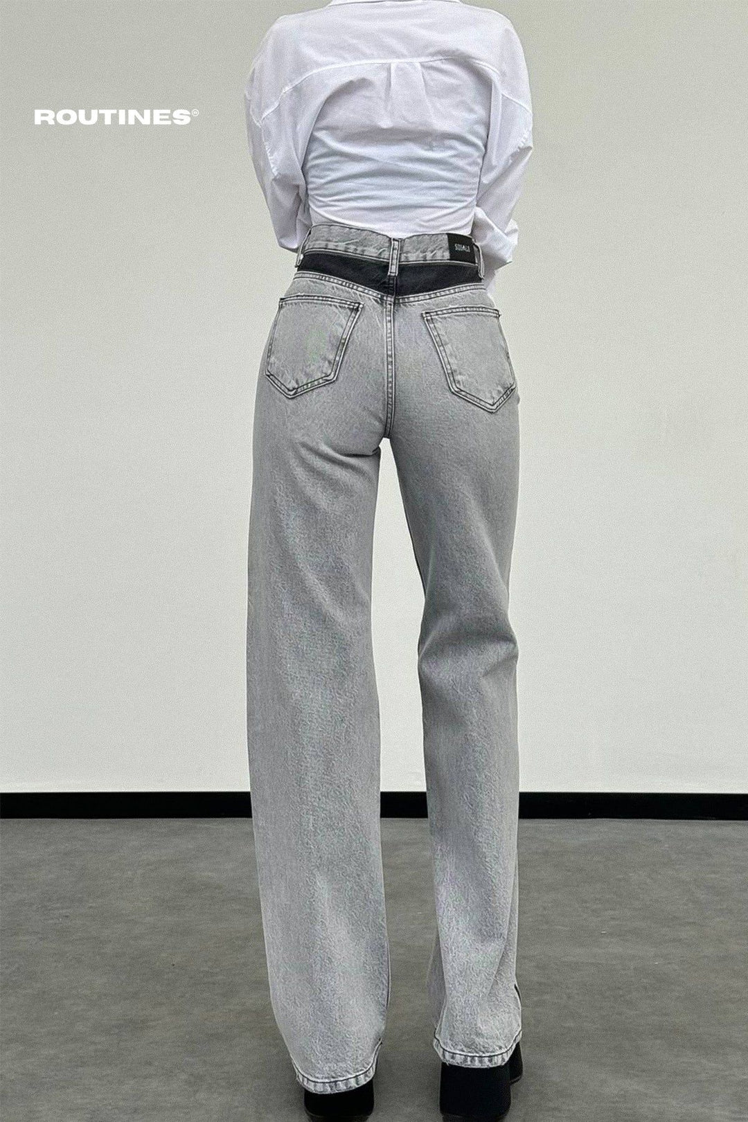 Routines Striped Straight Leg Jeans - Grey 1250-1 Jeans Routines Fashion   