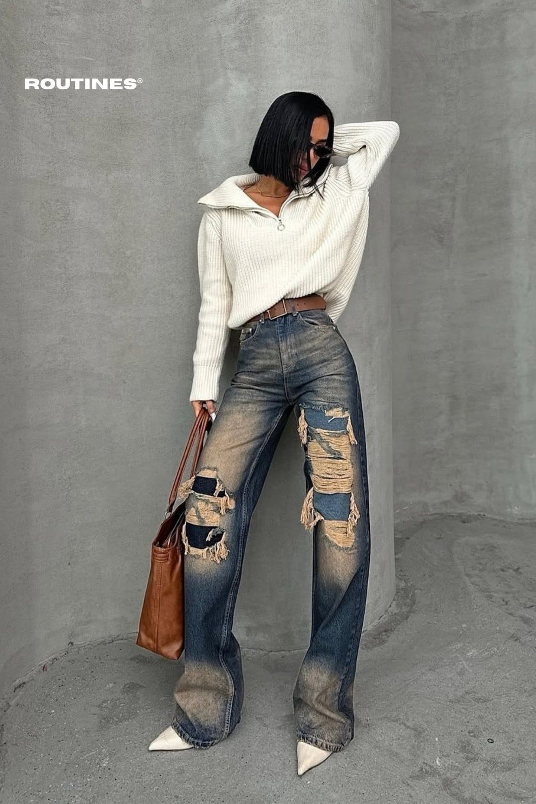 Routines Vintage Ripped Straight Leg Jeans 1372-1 Jeans Routines Fashion