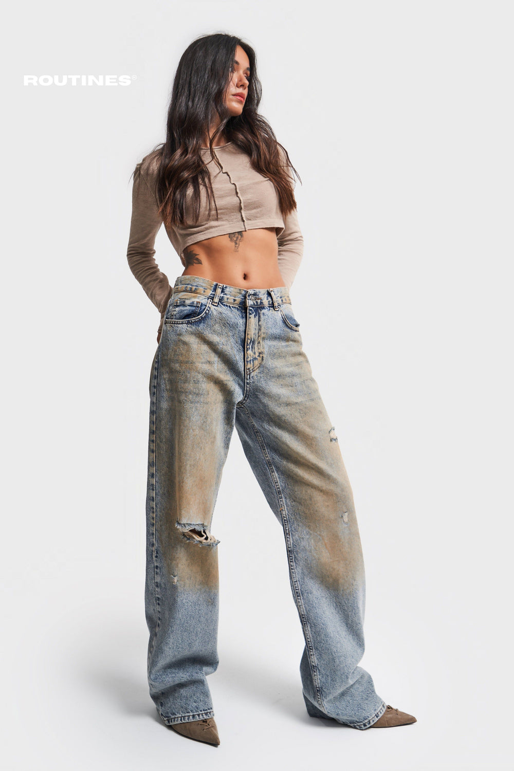 Routines Vintage Wash Ripped Straight Jeans 3444 Jeans Routines Fashion