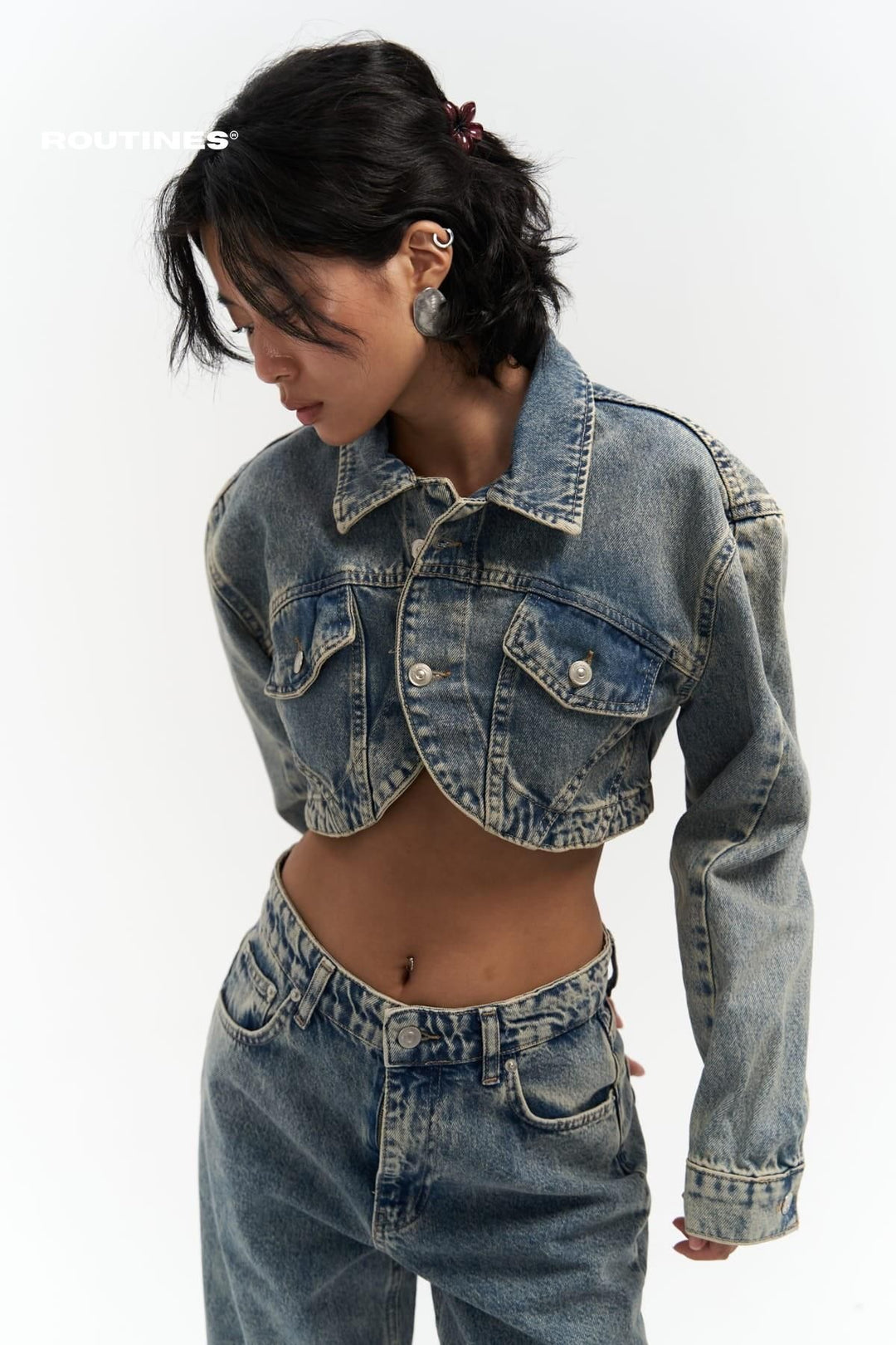 Routines Washed Crop Denim Jacket 3036 Jacket Routines Fashion   