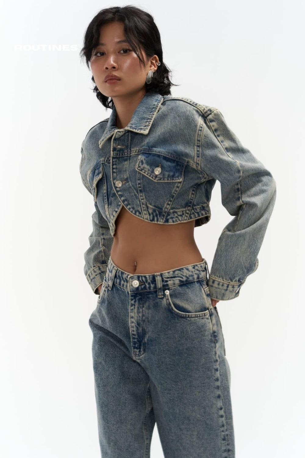 Routines Washed Crop Denim Jacket 3036 Jacket Routines Fashion   