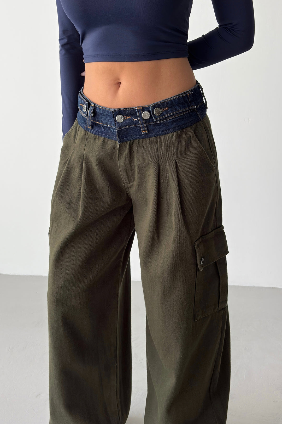 Routines Adjustable Two Tone Cargo Jeans - Army Green 2008