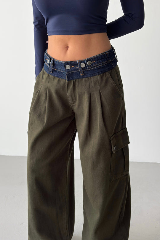 Routines Adjustable Two Tone Cargo Jeans - Army Green 2008