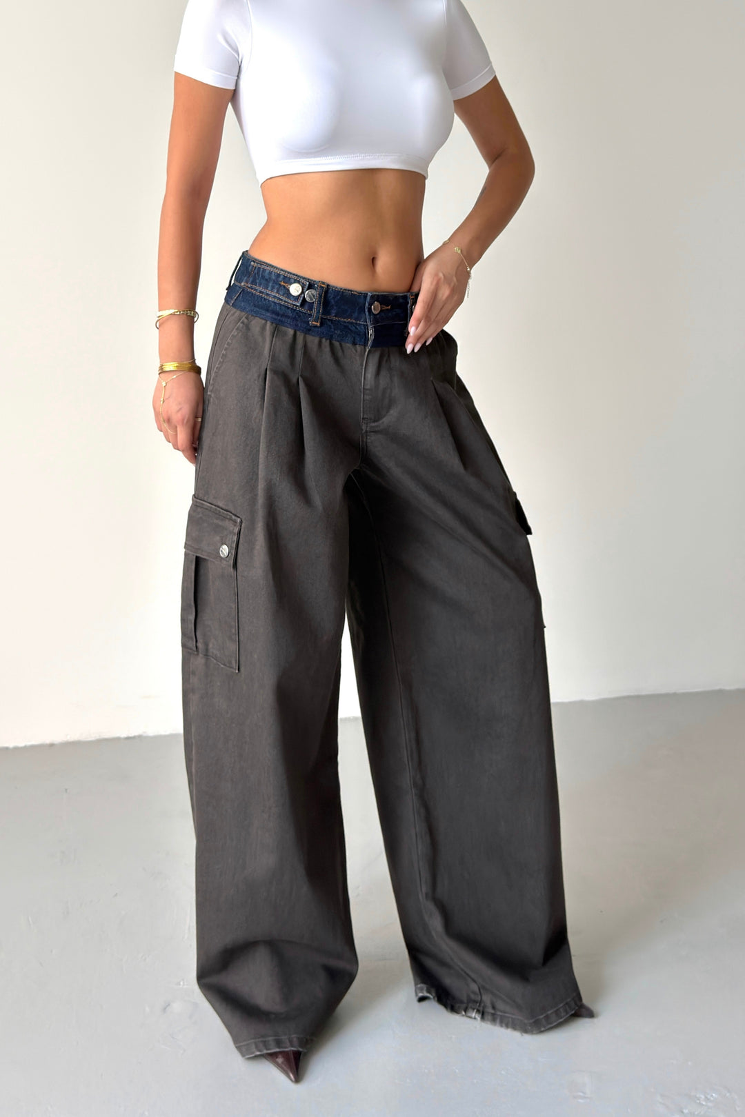 Routines Adjustable Two Tone Cargo Jeans - Brown 2008