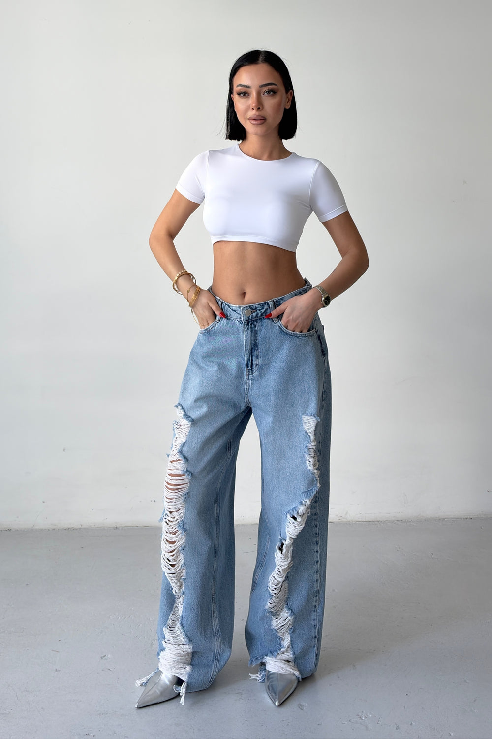 Routines Adjustable Waist Ripped Jeans 2594 - ROUTINES