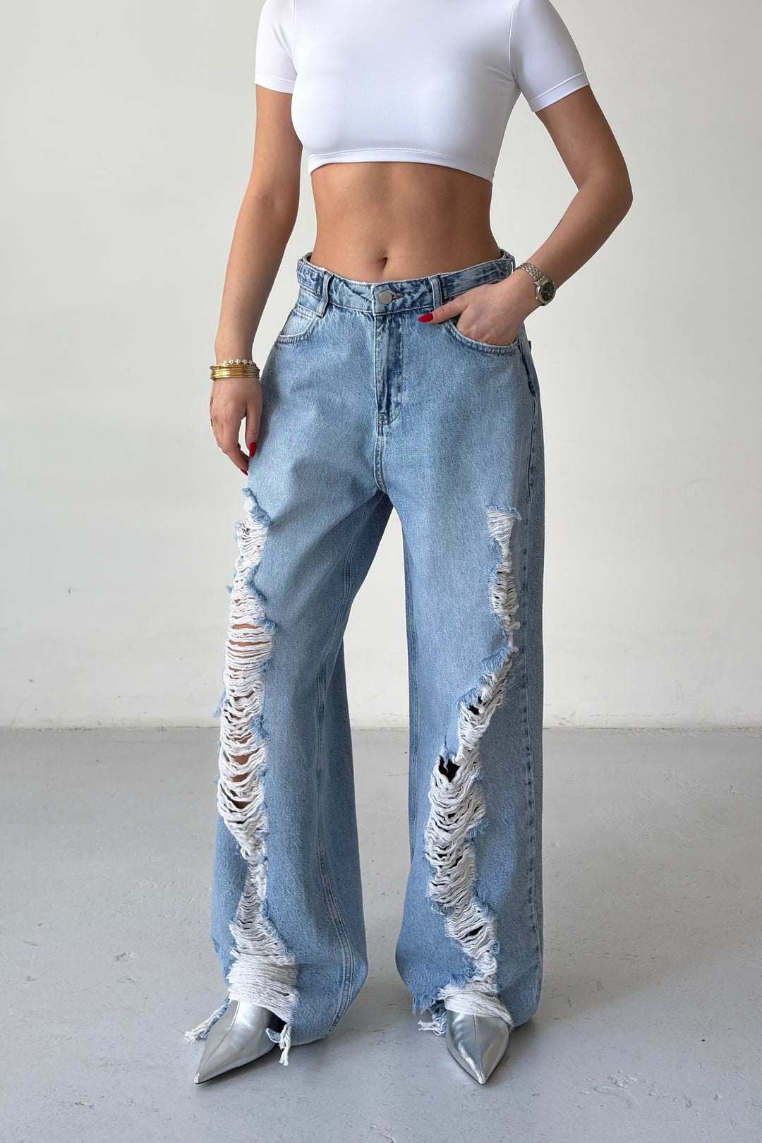 Routines Adjustable Waist Ripped Jeans 2594 - ROUTINES