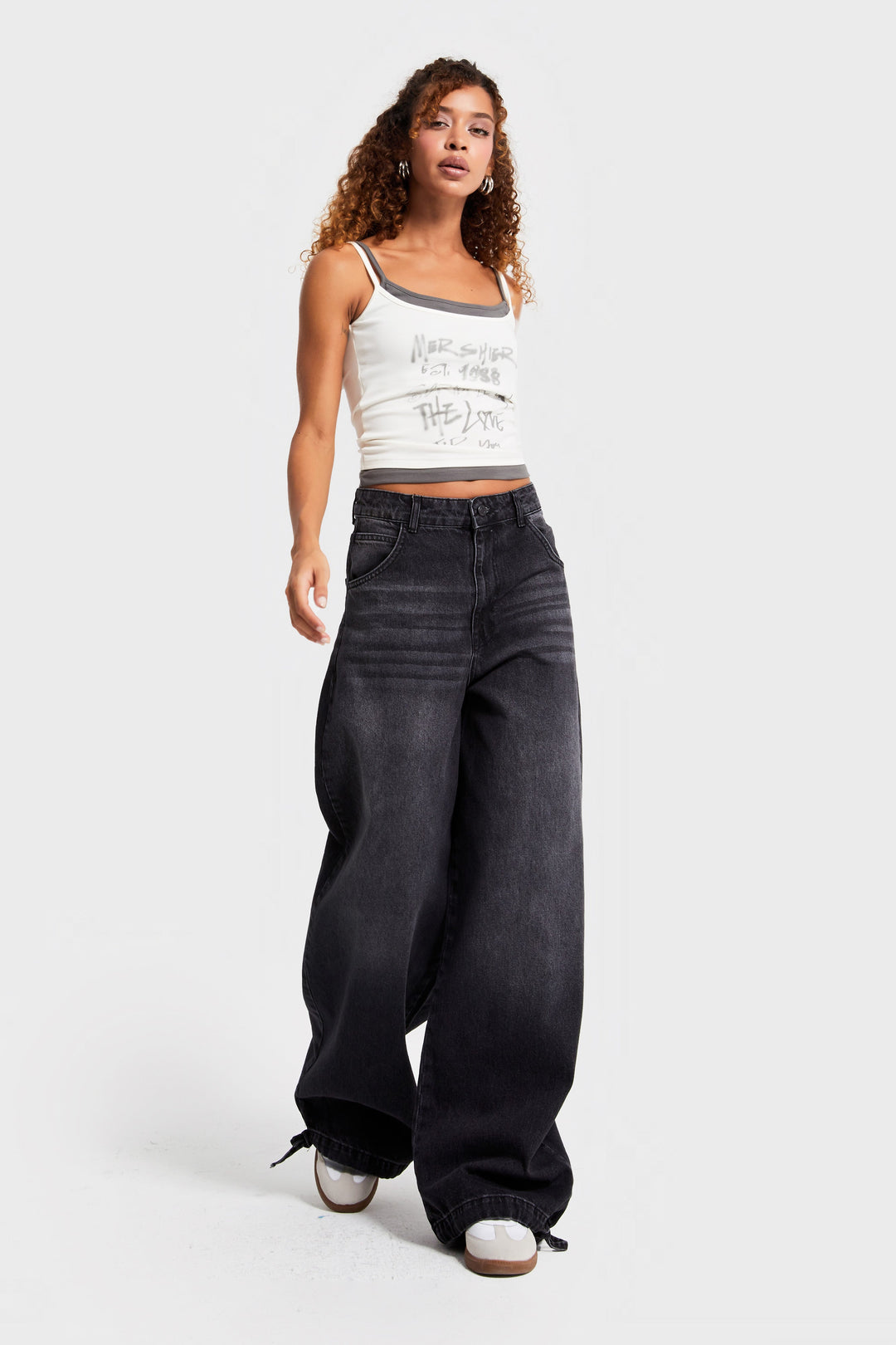 Routines Ankle Tie Baggy Jeans - Black 4222 - ROUTINES