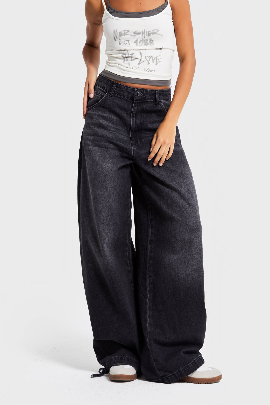 Routines Ankle Tie Baggy Jeans - Black 4222 - ROUTINES