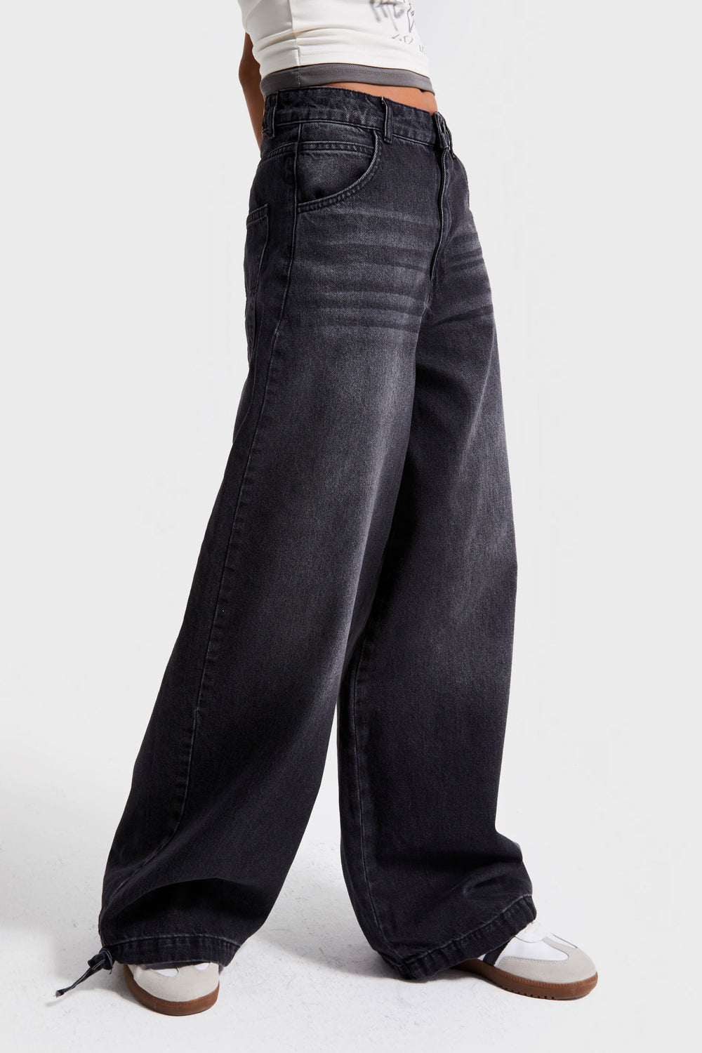 Routines Ankle Tie Baggy Jeans - Black 4222 - ROUTINES