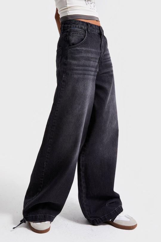 Routines Ankle Tie Baggy Jeans - Black 4222 - ROUTINES