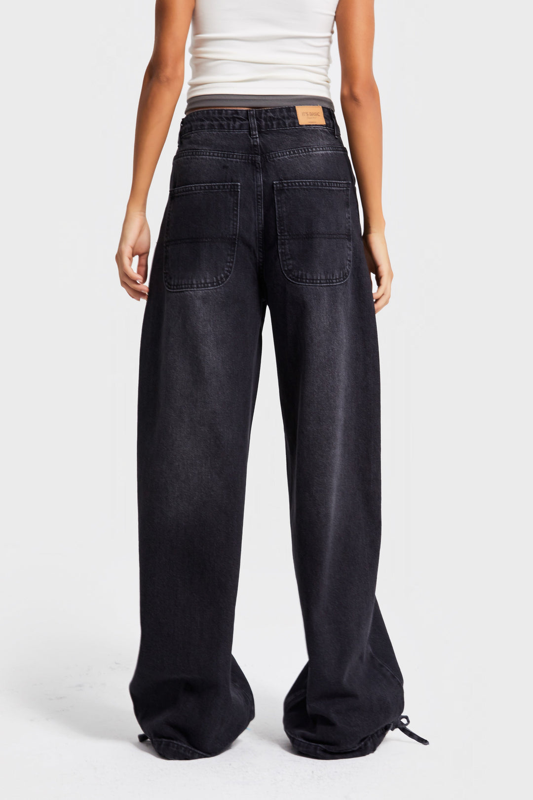 Routines Ankle Tie Baggy Jeans - Black 4222 - ROUTINES