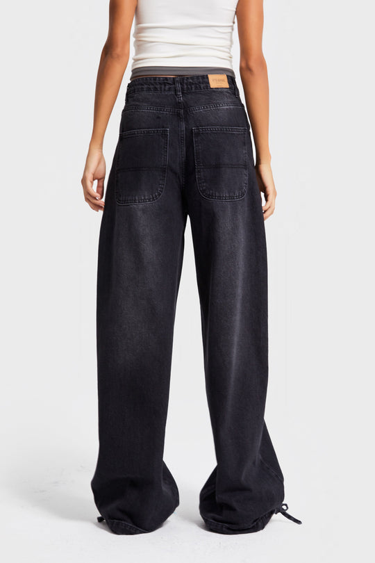 Routines Ankle Tie Baggy Jeans - Black 4222 - ROUTINES