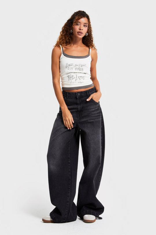 Routines Ankle Tie Baggy Jeans - Black 4222 - ROUTINES