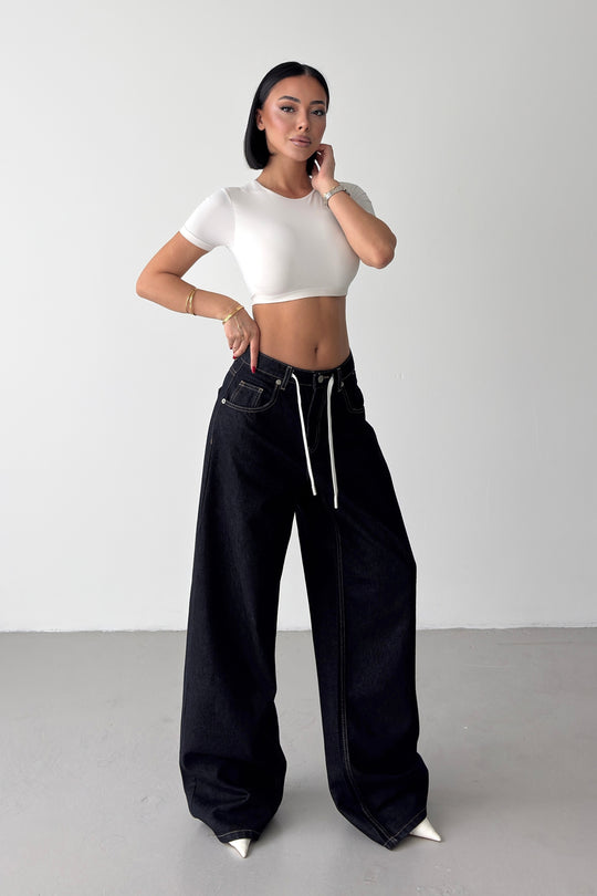 Routines Back Striped Baggy Jeans - Dark Blue 3909