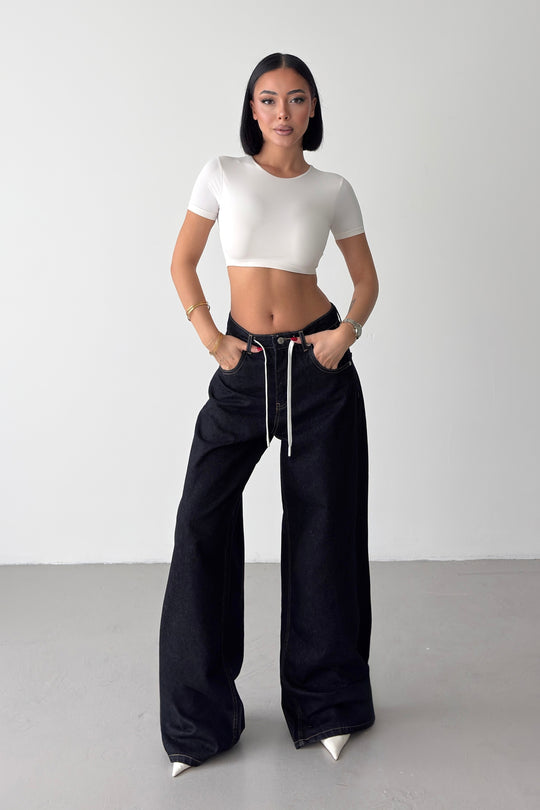 Routines Back Striped Baggy Jeans - Dark Blue 3909