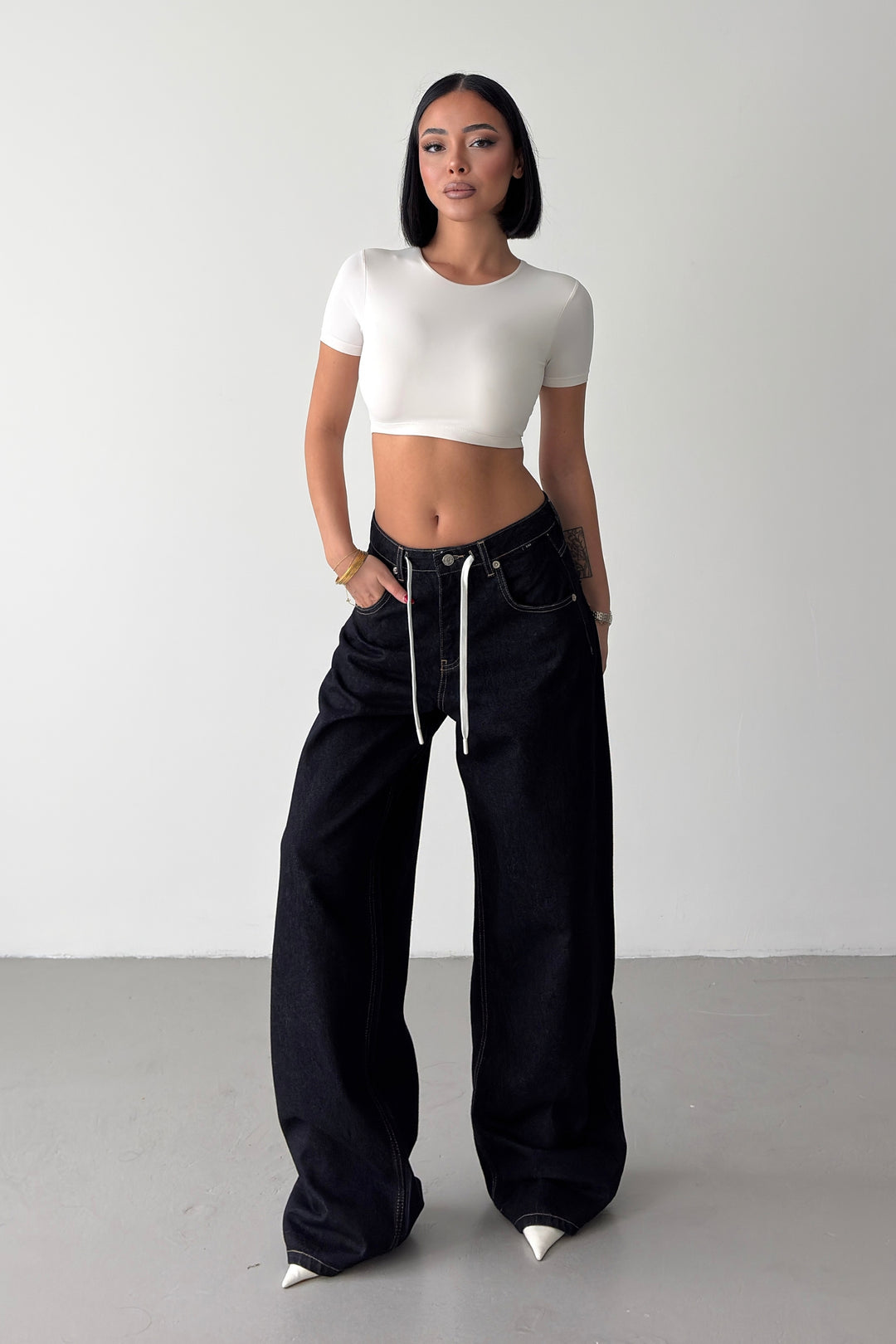 Routines Back Striped Baggy Jeans - Dark Blue 3909