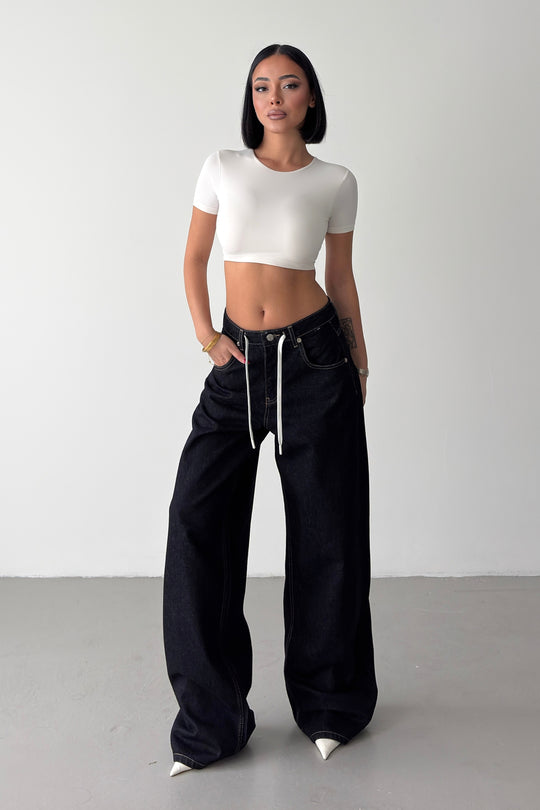 Routines Back Striped Baggy Jeans - Dark Blue 3909