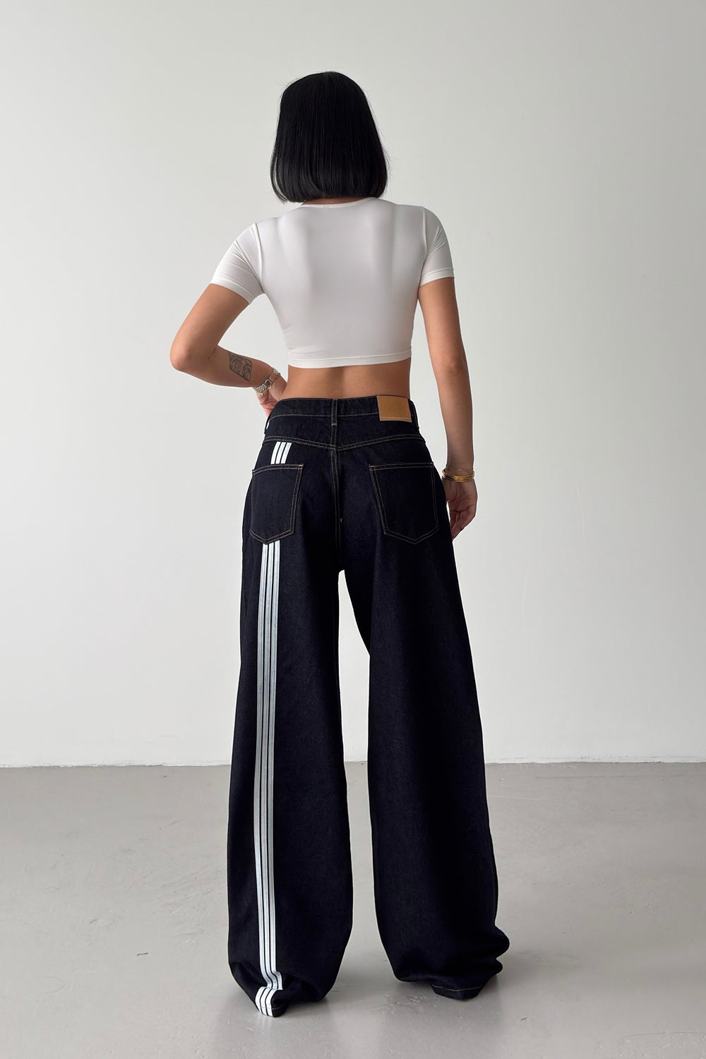 Routines Back Striped Baggy Jeans - Dark Blue 3909