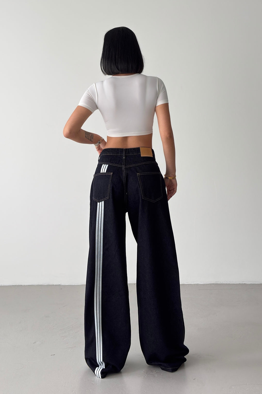 Routines Back Striped Baggy Jeans - Dark Blue 3909
