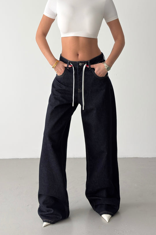 Routines Back Striped Baggy Jeans - Dark Blue 3909
