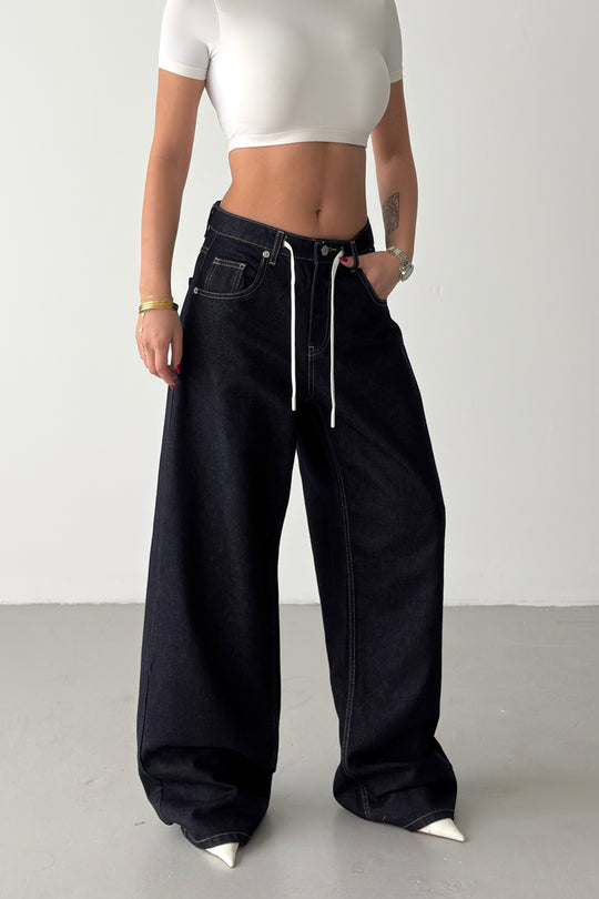 Routines Back Striped Baggy Jeans - Dark Blue 3909