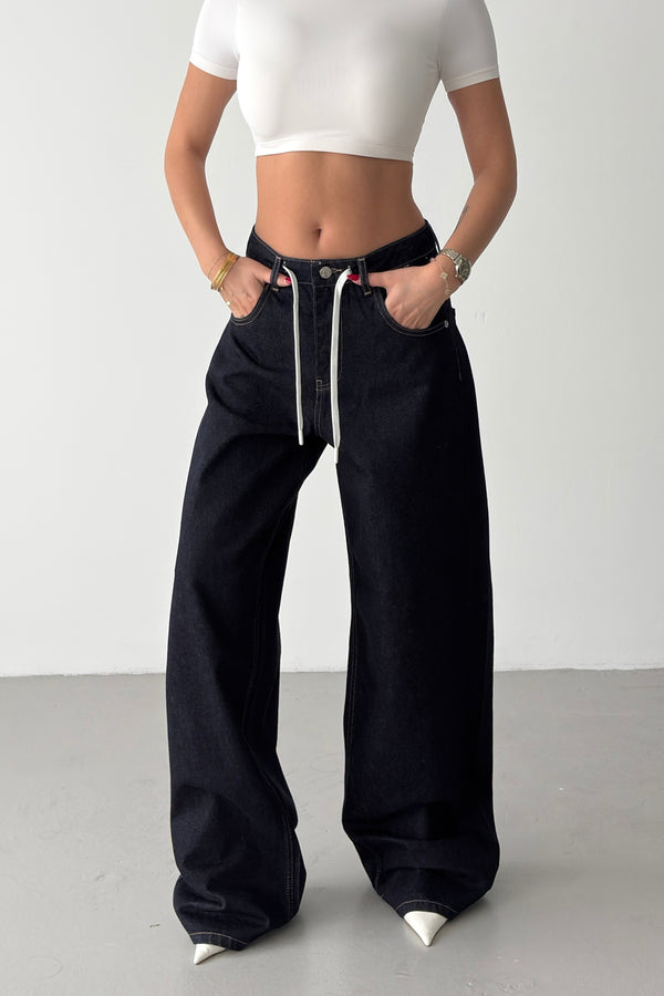 Routines Back Striped Baggy Jeans - Dark Blue 3909