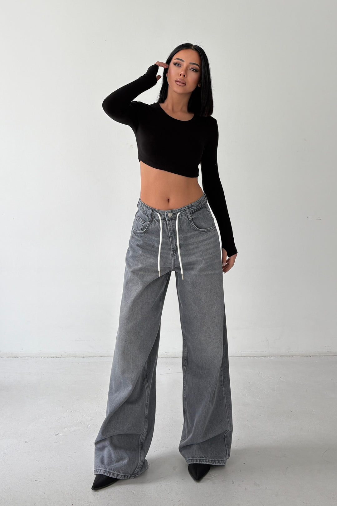 Routines Back Striped Baggy Jeans - Grey 3758