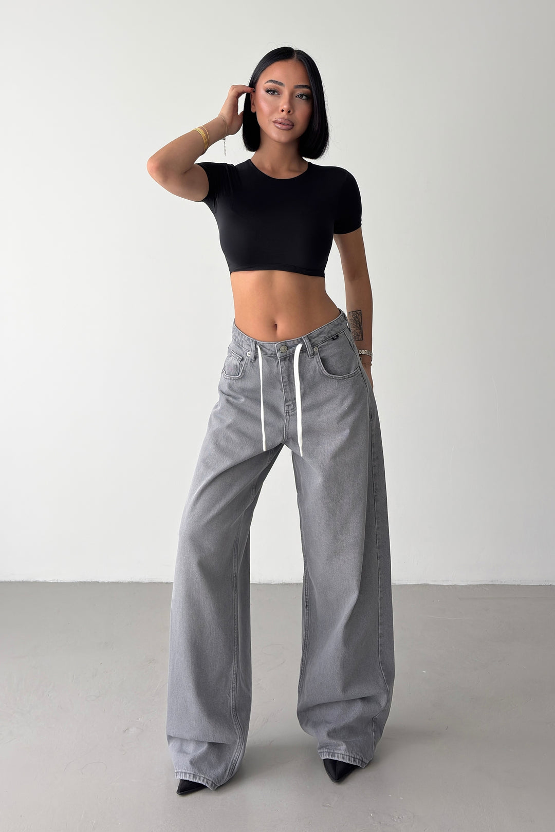 Routines Back Striped Baggy Jeans - Grey 3758
